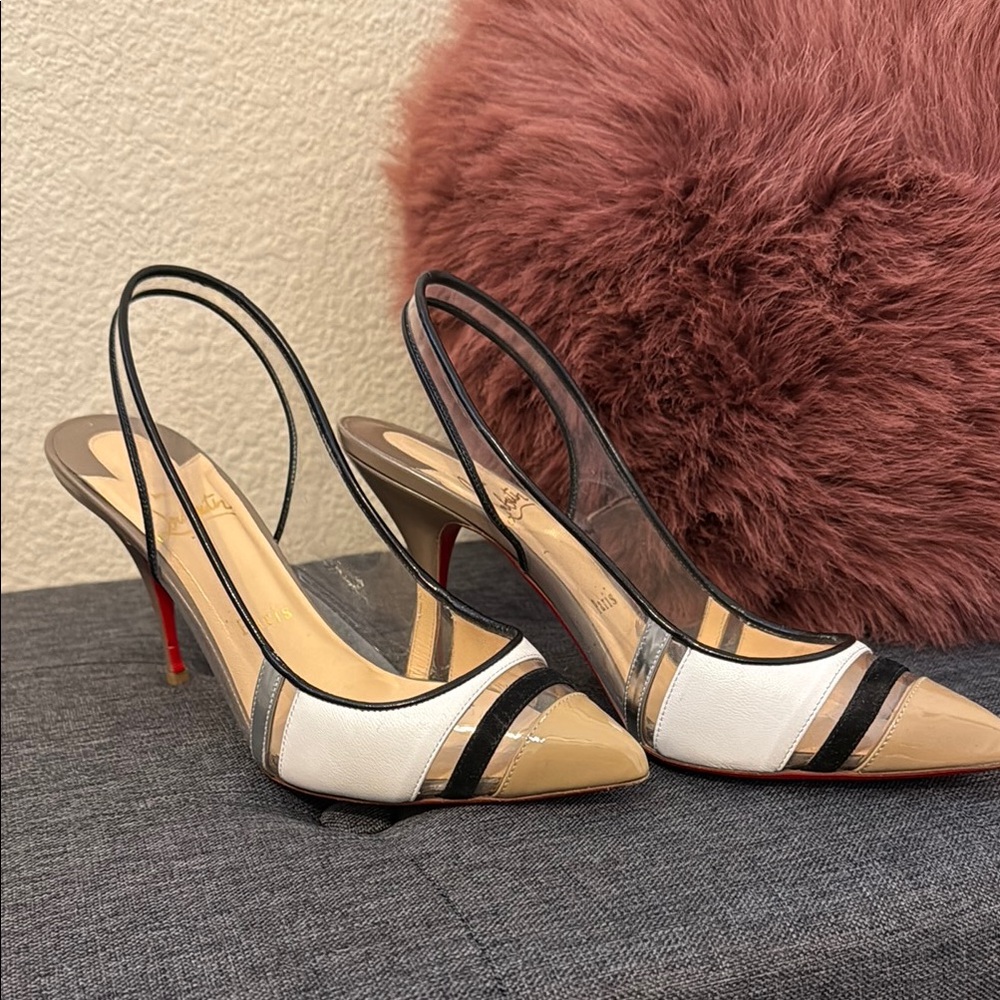 Christian Louboutin Black and White Slingback Heels 38